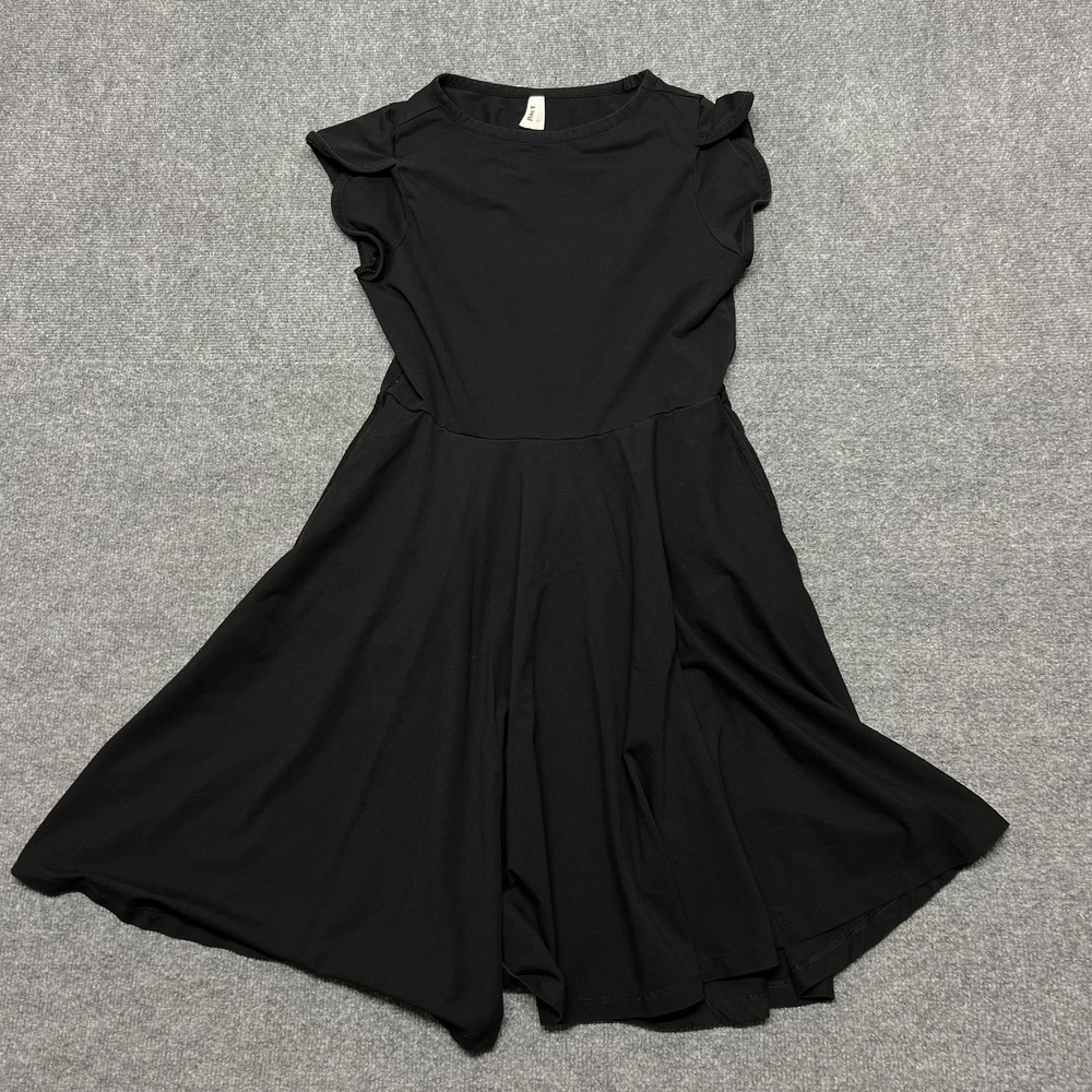 Pact Dress Womens Large Black Fit & Flare Organic Cotton Flutter Sleeve Casual